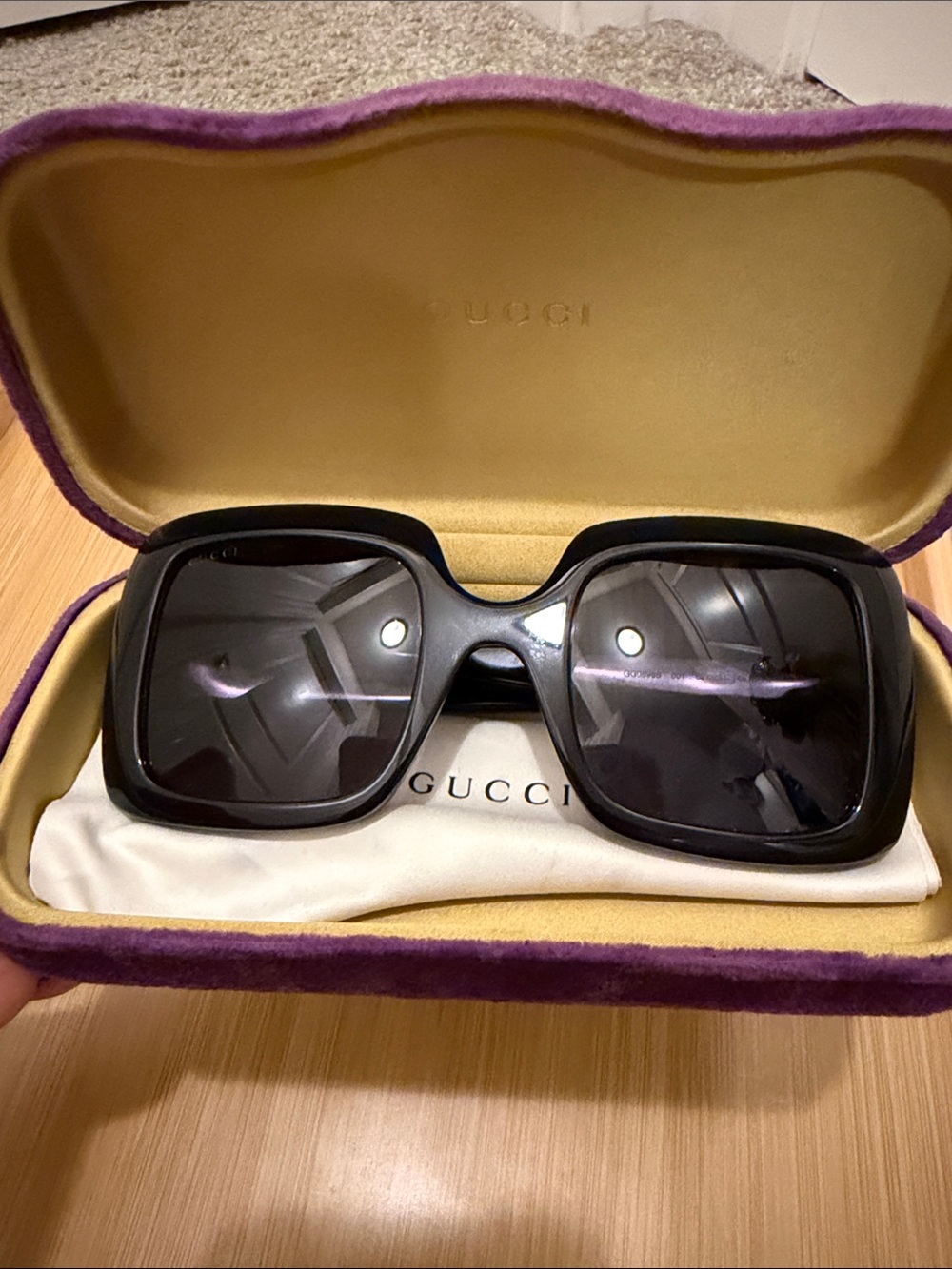 Gucci Women’s Black Oversized Square Sunglasses with Dark Lenses